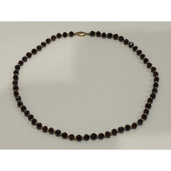 14K Gold Faceted Garnet Beads & Gold Beads Necklace Signed - Picture 2 of 5